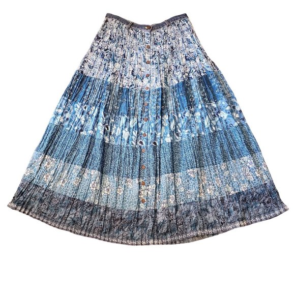 St. John's Bay Dresses & Skirts - St Johns Bay 12 Blue Floral Ombre A Line Maxi Skirt‎ Modest Crinkle Lightweight